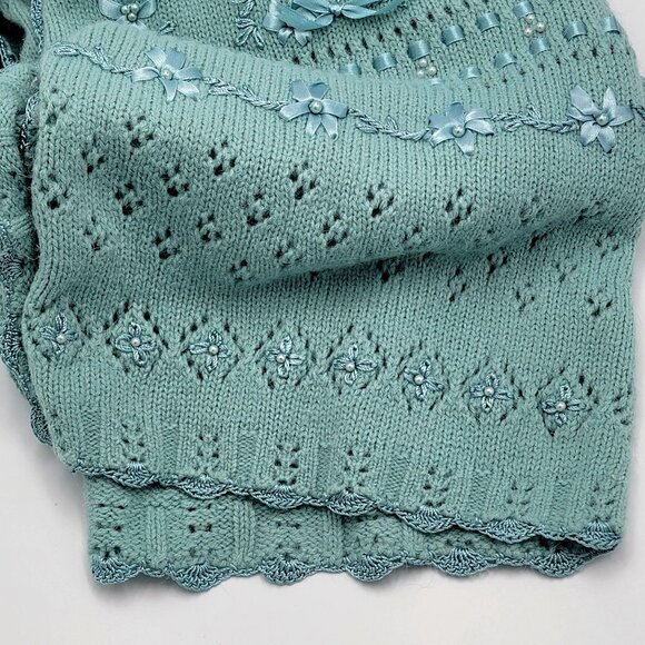 Vtg 90s Cottage core Gramma core Knitted Sleeveless Cardigan Vest - Picture 7 of 14